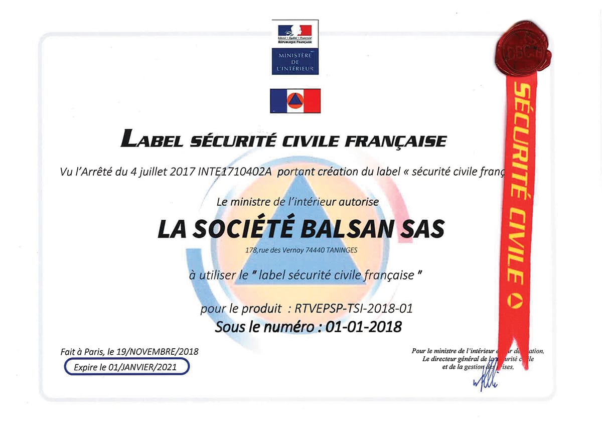 Label sécurité civile Balsan